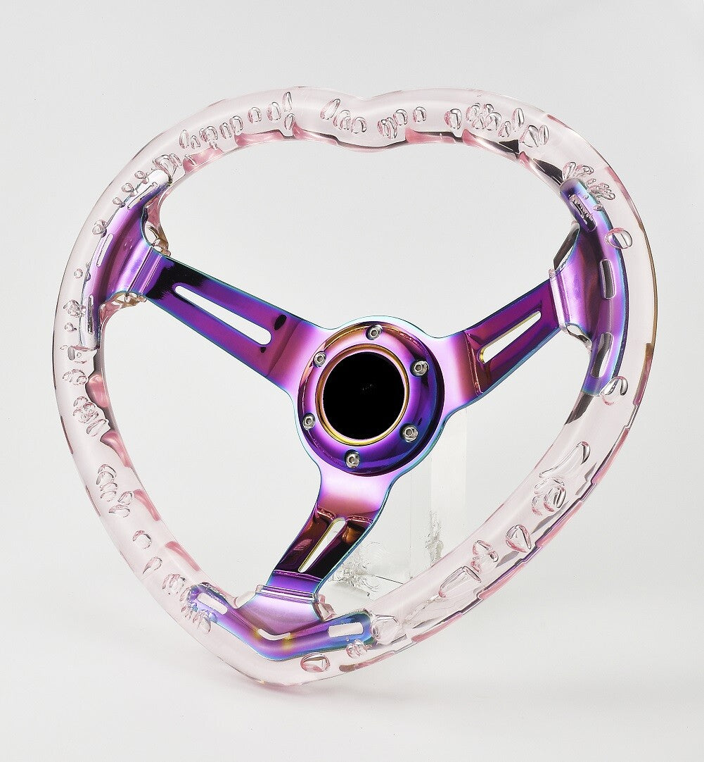 Universal Acrylic Car Steering Wheel Love Heart-Shape Design Steering Wheel Pink