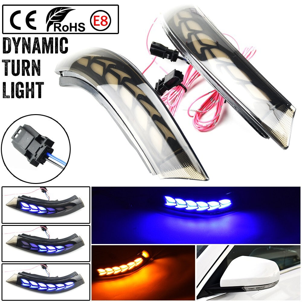 2pcs LED Dynamic Side Mirror Turn Signal Light Assembly Blue for Cadillac ATS