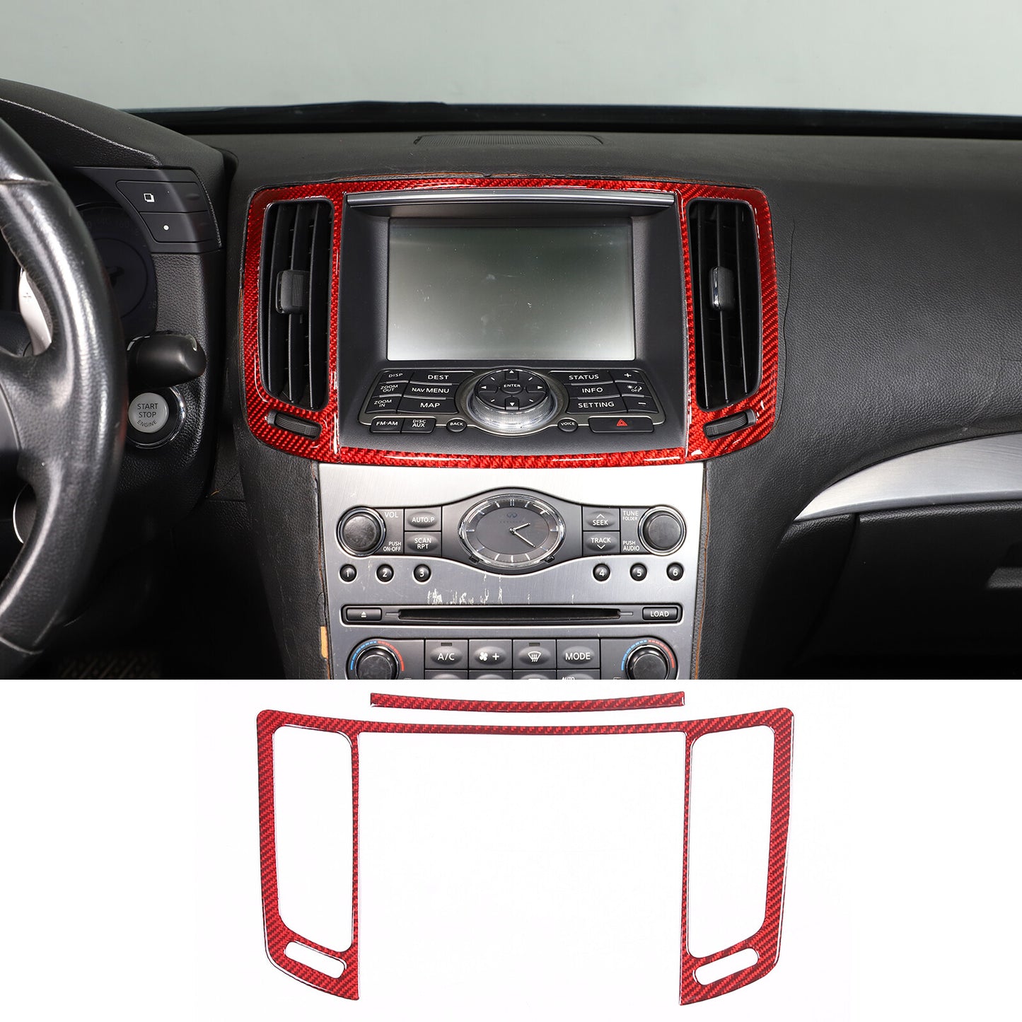 Red carbon fiber center console vent frame for Infiniti G37 2007-2013