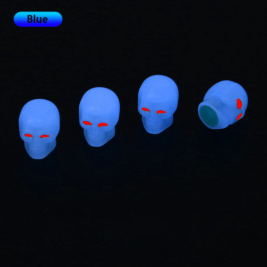 4Pcs Luminous Skull Wheel Tire Caps Air Valve Stem Cover Universal Blue