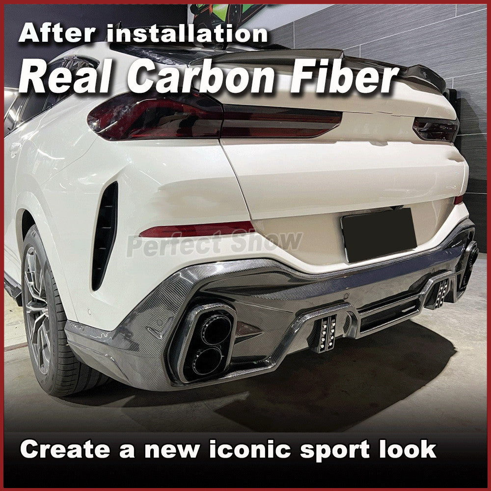 for BMW X6 G06 M-Sport 2020+ Carbon Fiber Rear Bumper Diffuser Lip W/Exhaust Tip