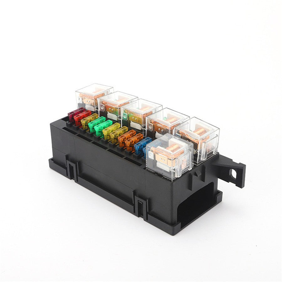 11-Road Fuse Box Relay Holder 6 Relays 80A 12V Car Truck Marine Boat Universal