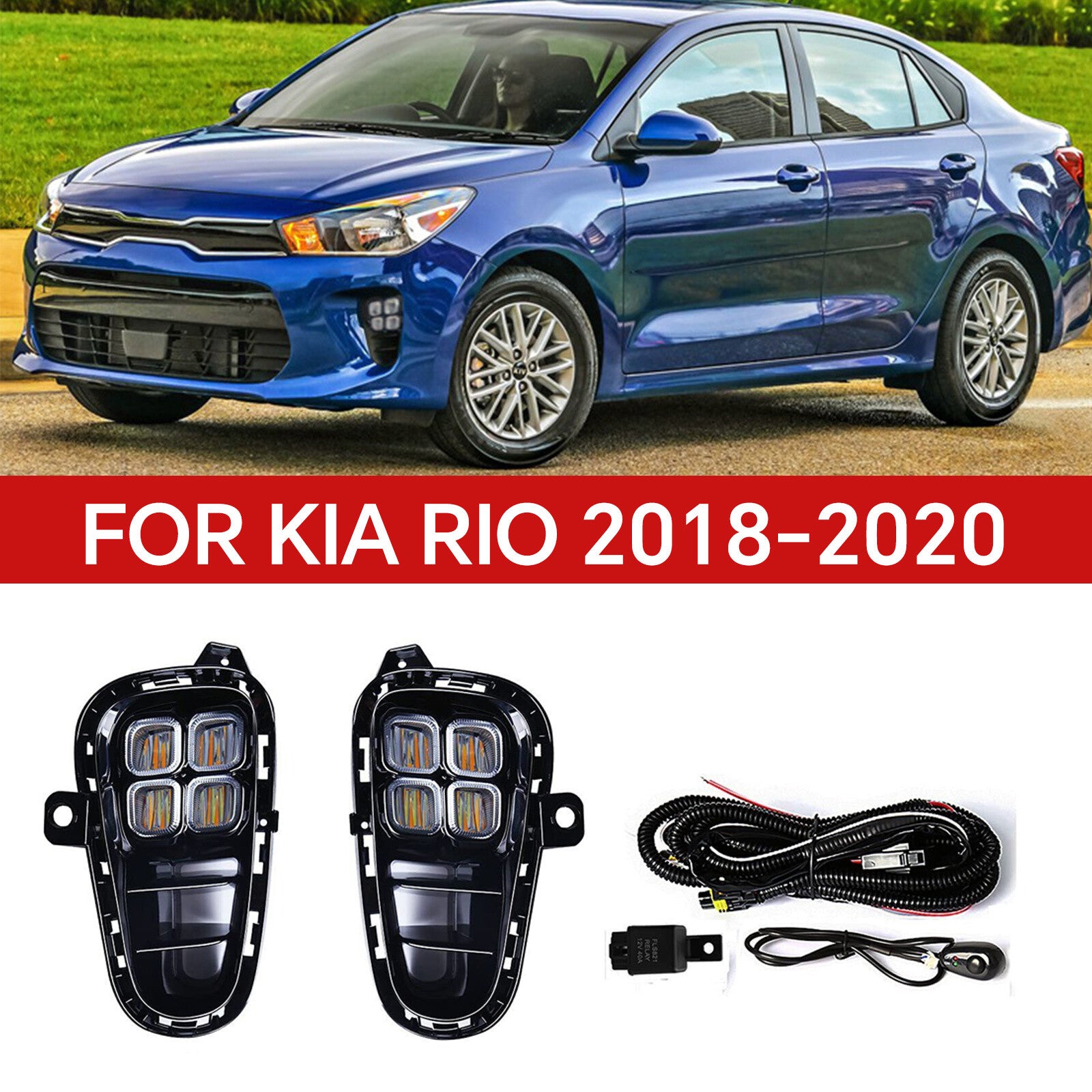 for KIA Rio 2018-2020 4 Eyes LED Daytime Running Fog light DRL w/ Wire Switch