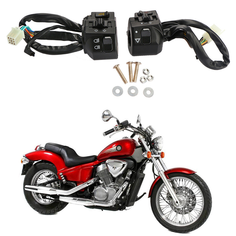 A pair of motorcycle 7/8 inch handlebar horn buttons, turn signals, and electric start switches.