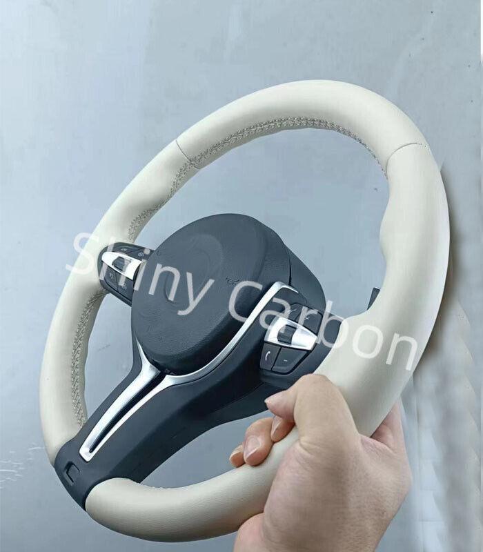 Beige full leather steering wheels suitable for BMW F10, F30, 330i, 440i, M2, M3, M4, M5, M6, X2, X3, X4.