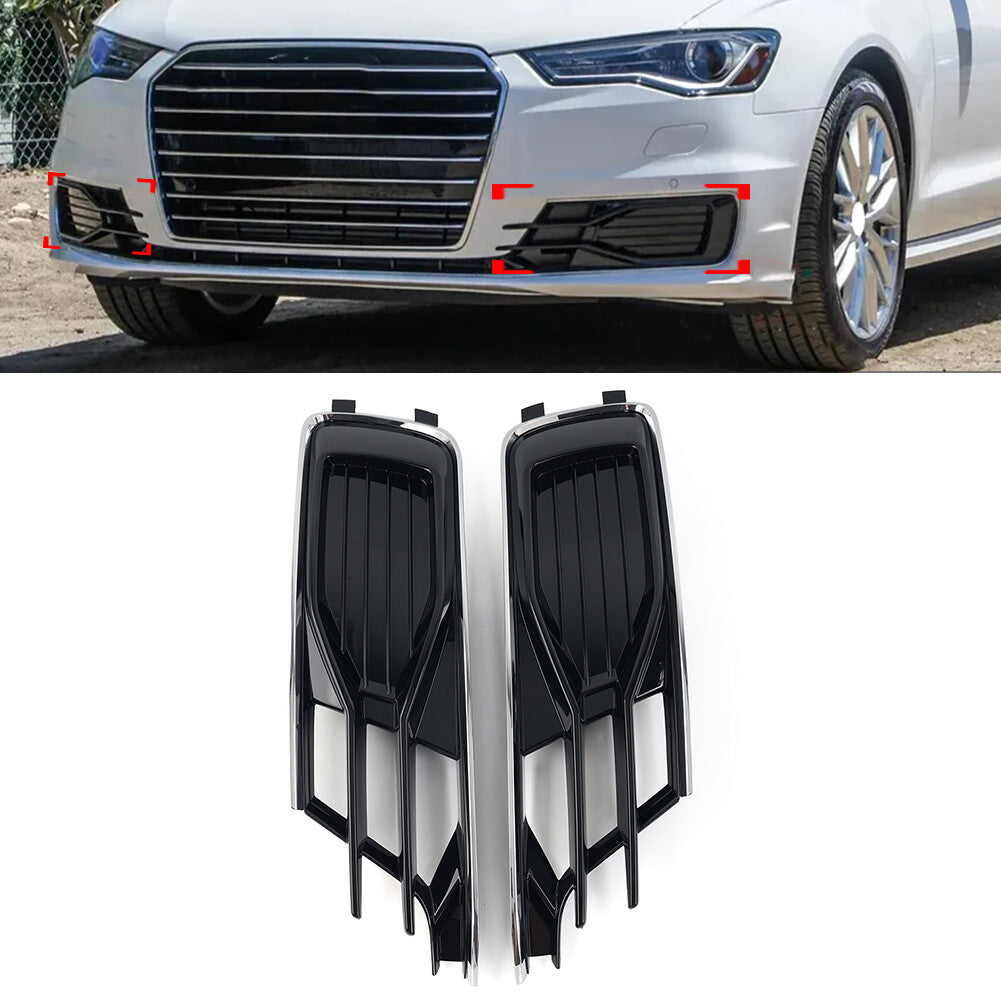Front Lower Bumper Grille Fog Light Grill Cover With Chrome Trim for Audi A6 C7