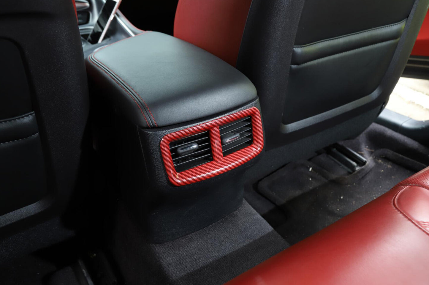 for Dodge for Challenger 2015-2022 Rear Console Air Vent Cover Trim Red Carbon Look