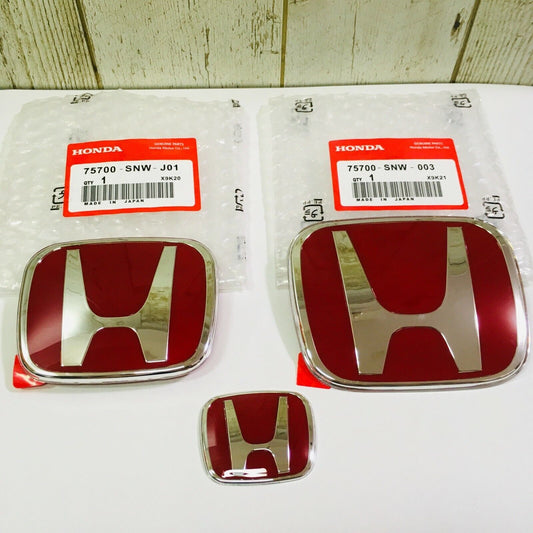 06-15 for Civic 4DR Sedan JDM RED H Front Rear Steering Wheel Emblem 09-11 Fit(Jazz)