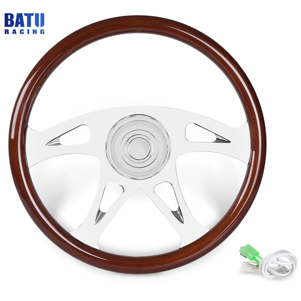 18 Wood Steering Wheel Chrome 4 Spoke for Freightliner / for Kenworth / for Peterbilt / for Volvo