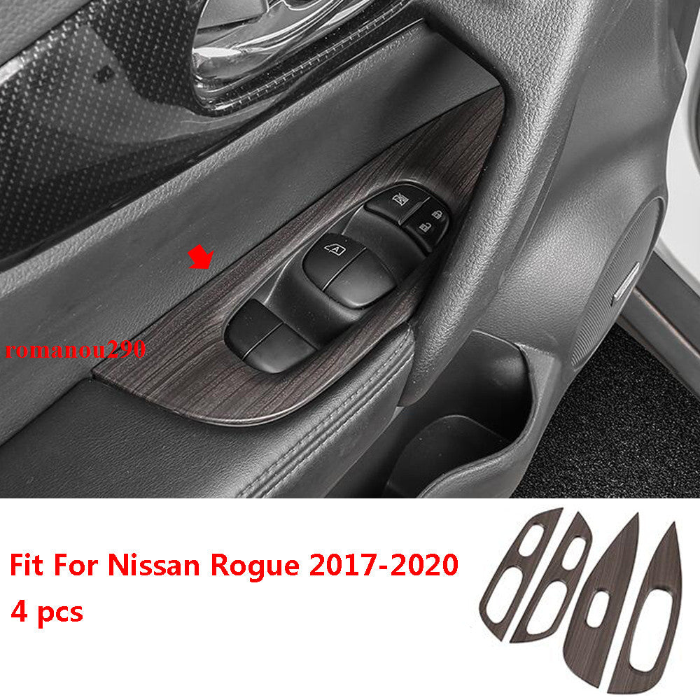 for Nissan Rogue 2017-2020 Wood Grain Window Lift Switch Cover Trims ABS Garnish