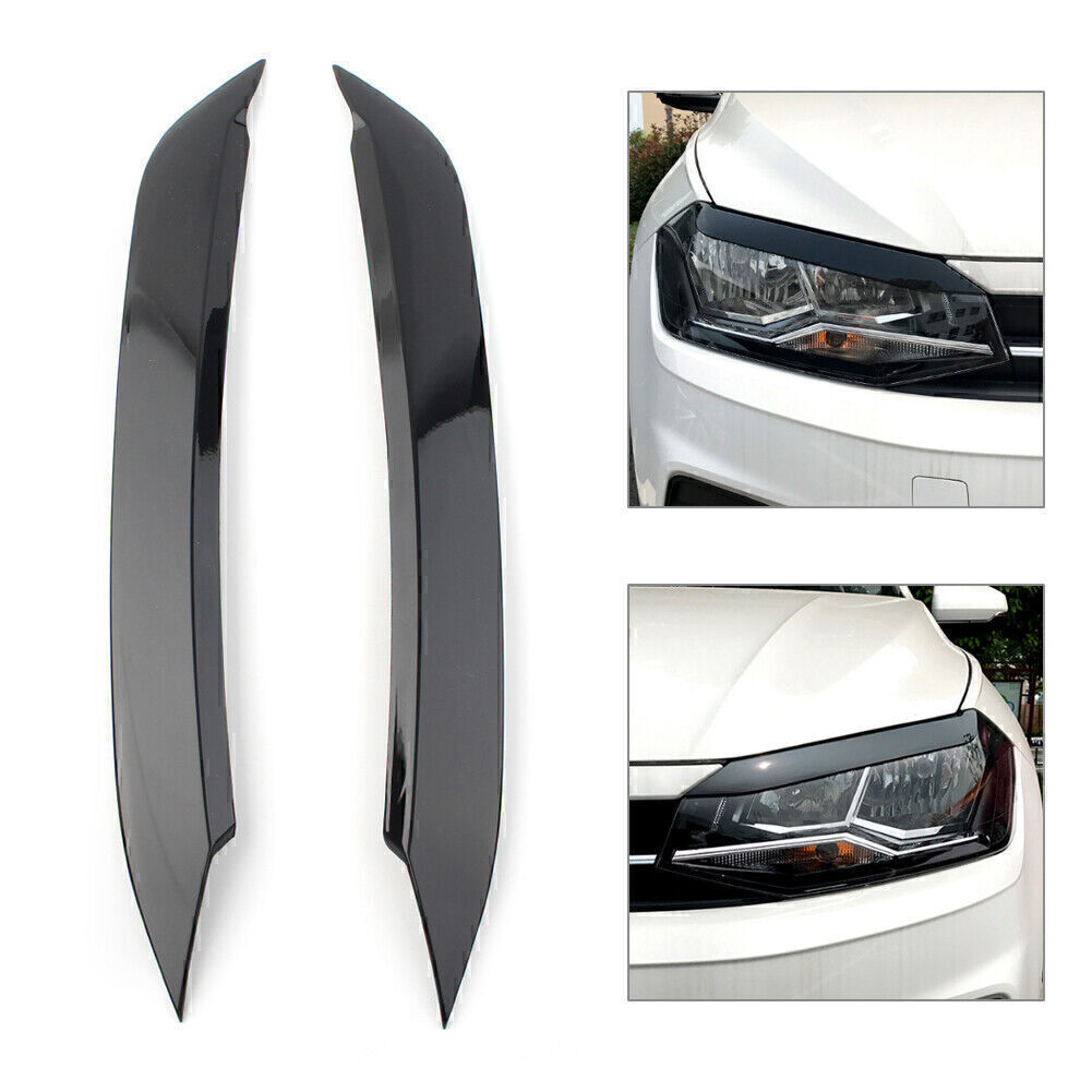 2x Headlight Lamp Eyebrow Eyelid Molding Trim Lid Cover Fit for VW Polo 2019+
