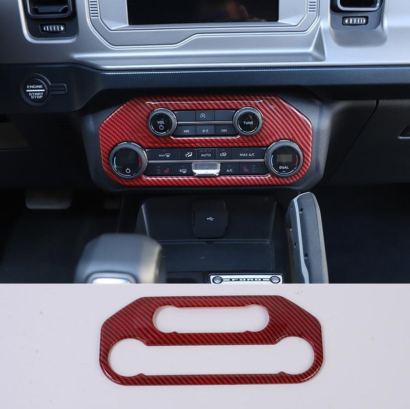 Red Carbon Central Control AC Volume Panel Cover Trim for Ford Bronco 2021-2023