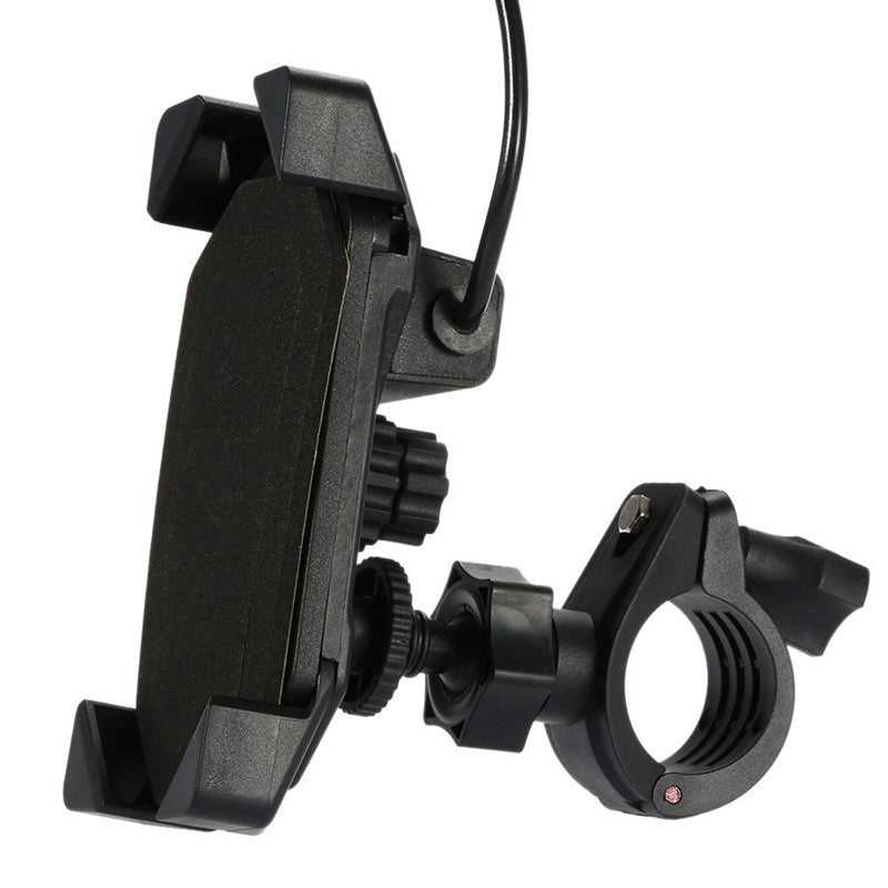 Mirror Pole Grip Clip Bike Handlebar Motorcycle Mount Phone Holder USB Charger