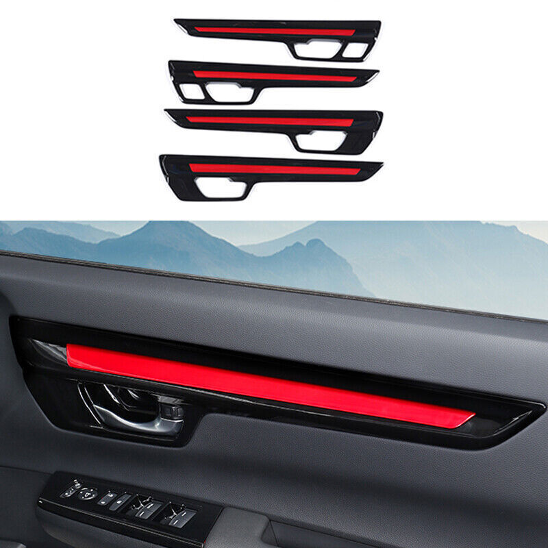 Glossy Black+Red Inner Door Panel Cover Trims 4pcs for Honda CRV CR-V 2023-2024