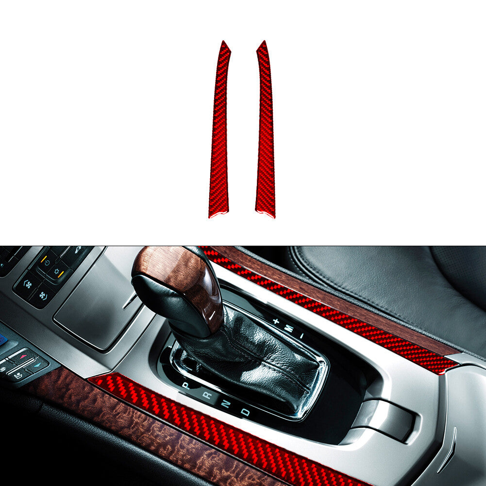 2X Red Carbon Fiber Gear Shift Side Trim Cover for CADILLAC CTS SPORT 2008-UP