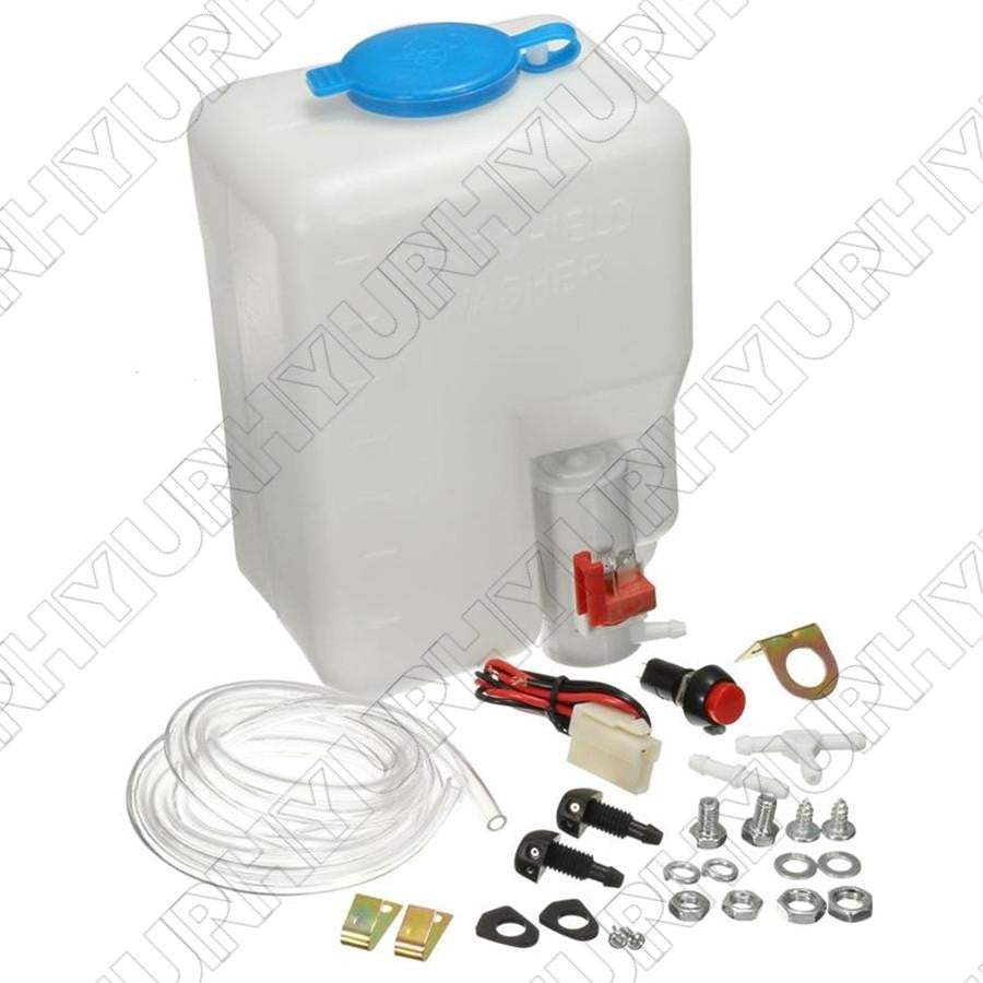 New 12V 1.8L Universal Windshield Washer Reservoir Pump Bottle Kit Hose Jets Set