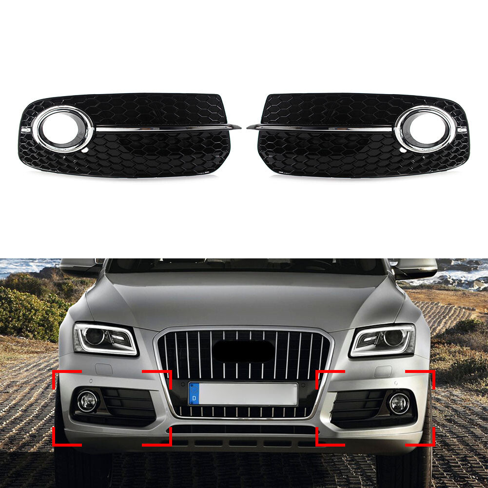 2x Front Bumper Fog Light Grille Upgrade SQ5 Style Grill for AUDI Q5 2013-2017