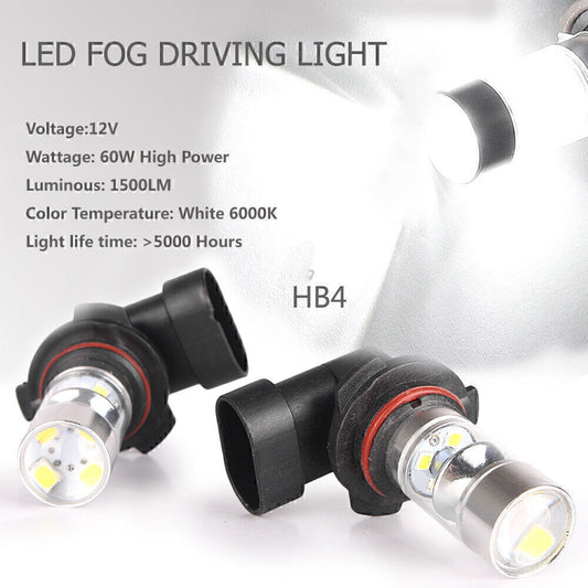 2pcs 12V HB4 9006 White LED Headlight Bulbs DRL Kit Hi/Lo Beam Lamp 6000K