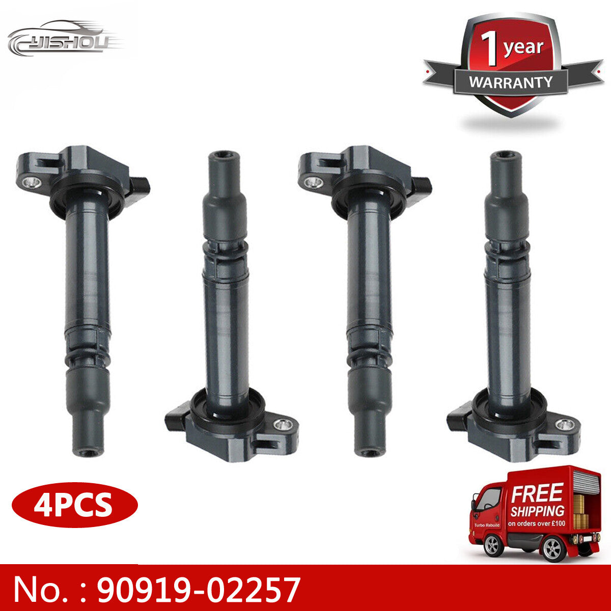 4 new Ignition Coils for 2012-2015 for Scion iQ 1.3L L4 (Item No. 90919-02257)