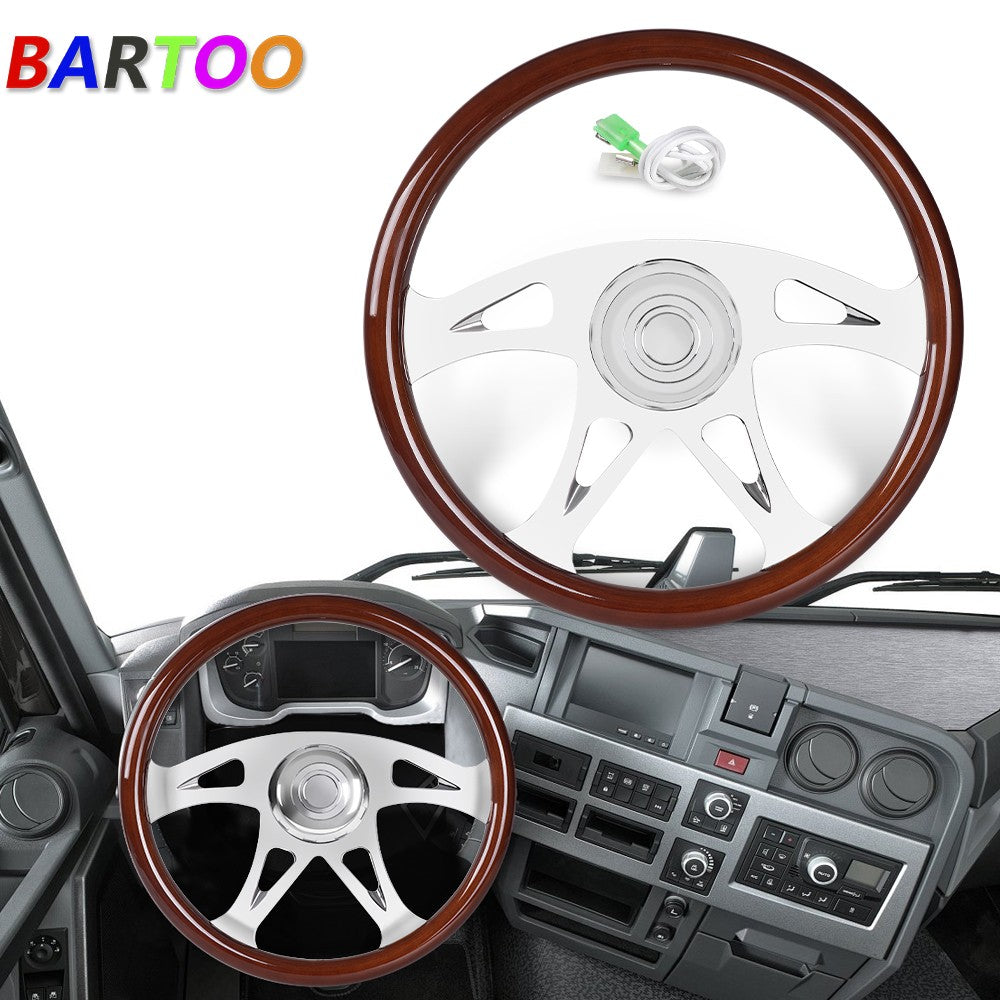 18 Wood Steering Wheel 4 Spoke Chrome for Freightliner / for Kenworth / for Peterbilt / for Volvo