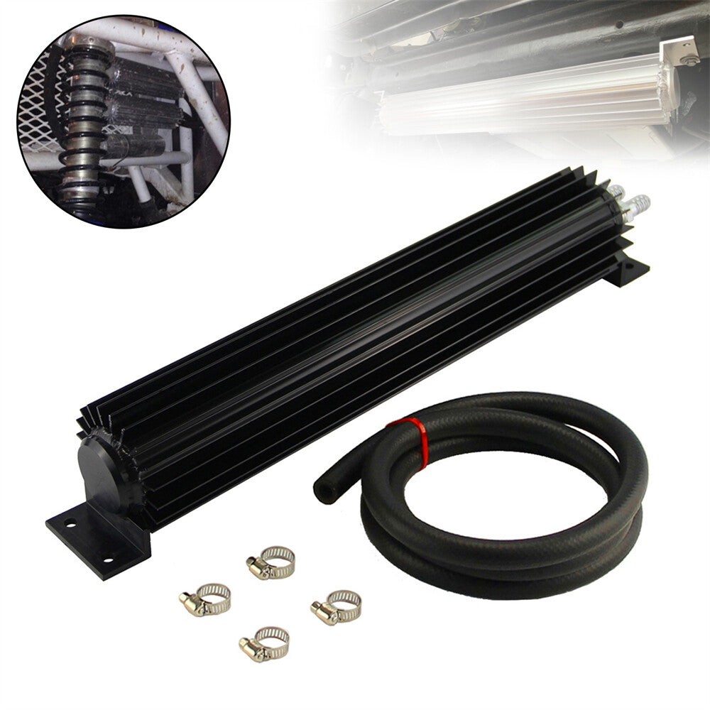 Universal 15'' Aluminum Dual Pass Finned Transmission Oil Cooler Kit Black