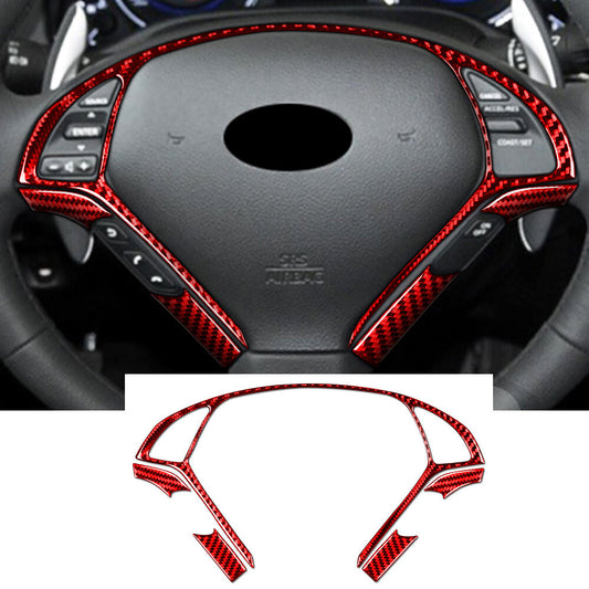 Red Carbon Fiber Steering Wheel Button Panel Trim for Infiniti G37 Sedan 2010-13