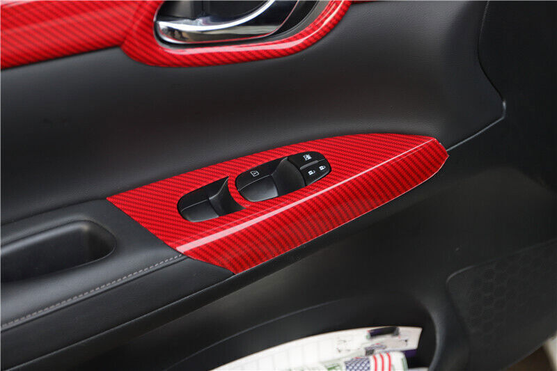 Glass Window Lifting Lock Panel Trim for Nissan Sentra 2013-19 Red Carbon Fiber