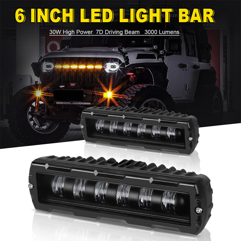 2X 6inch LED Work Light Bar Spot Pods Fog Lamp Off Road 7D Driving Truck 4WD SUV