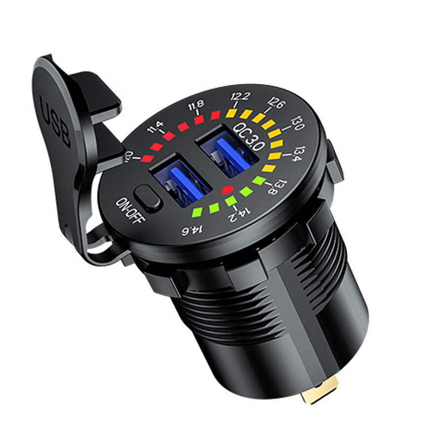 12V-24V QC3.0 Dual USB Car Fast Charger Power Socket Outlet With LED Voltmeter