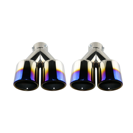 Universal 3'' Inlet 4'' outlet Exhaust Tips End Dual Muffler Tip Burnt Blue End