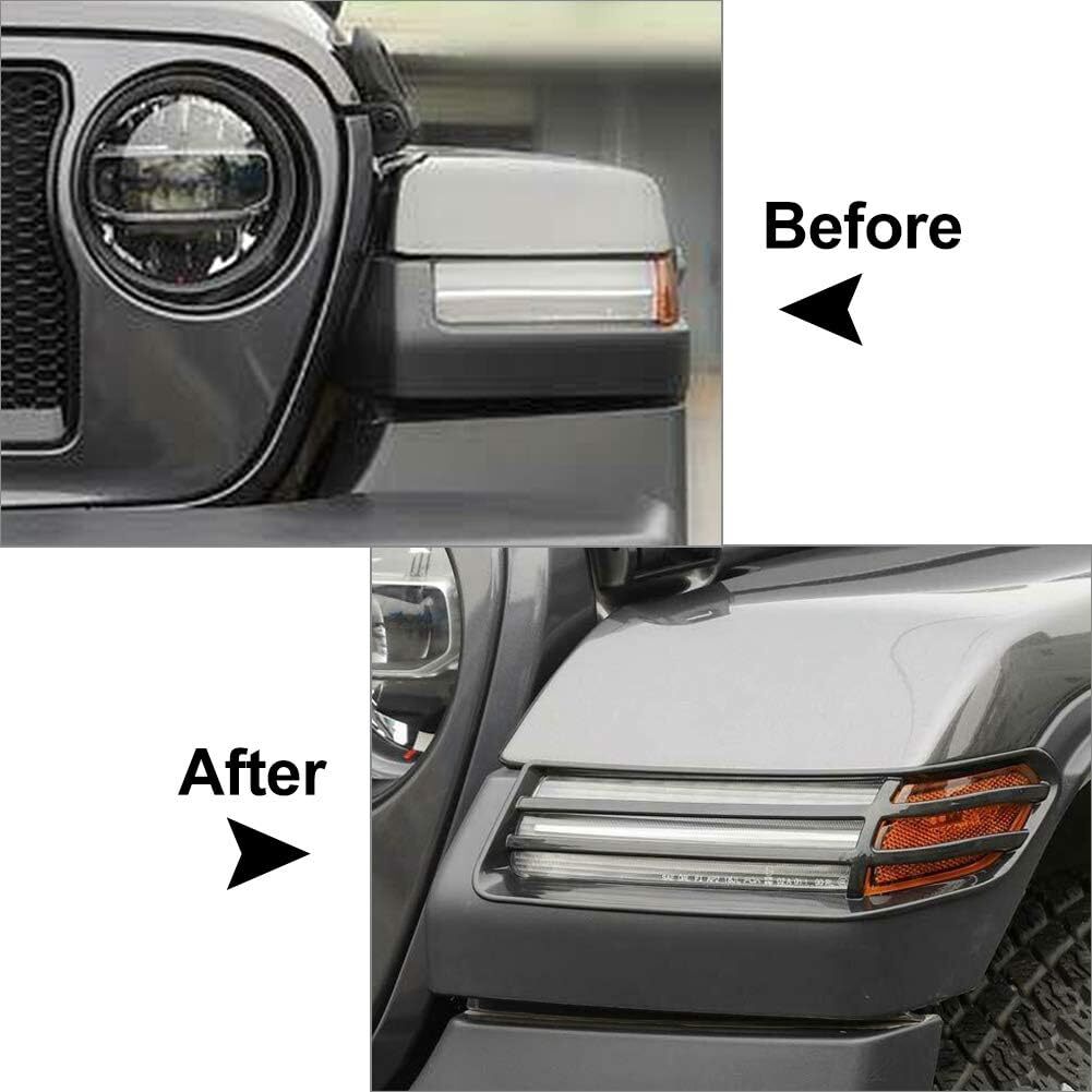 2x For 2018-2024 for Jeep WranglerJL JT Black Front Wheel Eyebrow Lamp Covers Trim