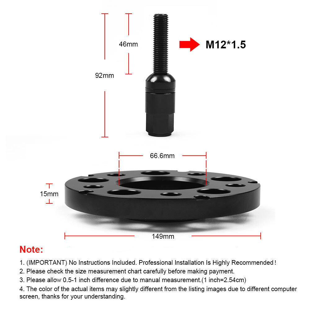 Hub Centric Billet Wheel Spacers Kit for Mercedes-Benz W/M12x1.5 Ball Bolts Blk