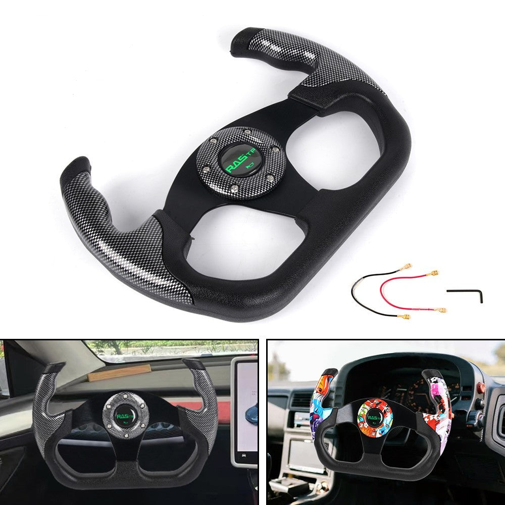 Universal 6 Hole 13/325mm Flat Drift Racing Steering Wheel U-Shape Horn Button