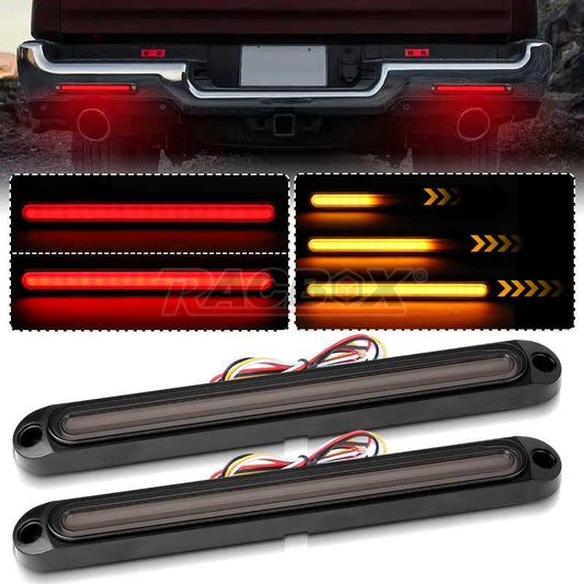 2X LED Truck Trailer Flowing Rear Turn Brake DRL Stop Tail Light Bar AmberRed