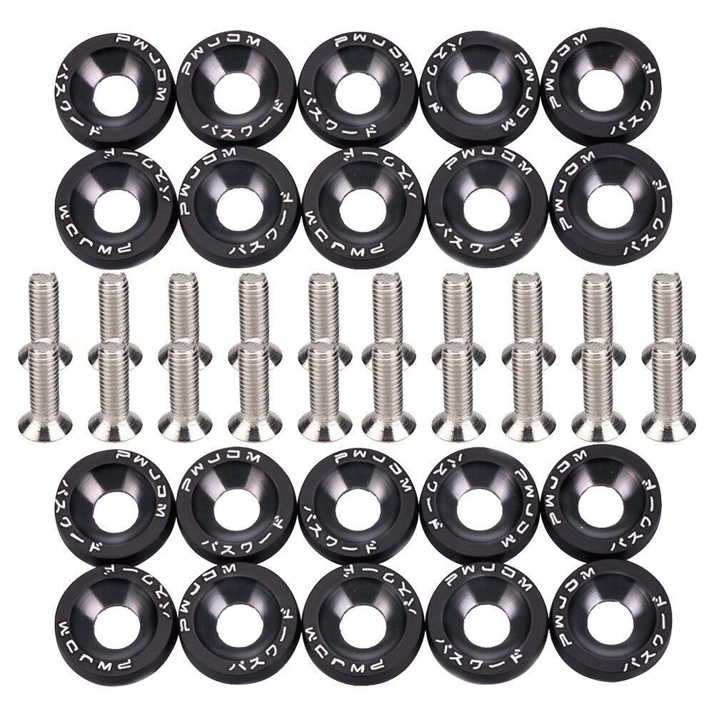 20X Black JDM Billet Aluminum Fender/Bumper Washer/Bolt Engine Bay Dress Up Kit