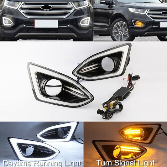 for Ford Edge 2015-2018 LED DRL Fog Lights Daytime Running Lamp w/ Turn Signal k