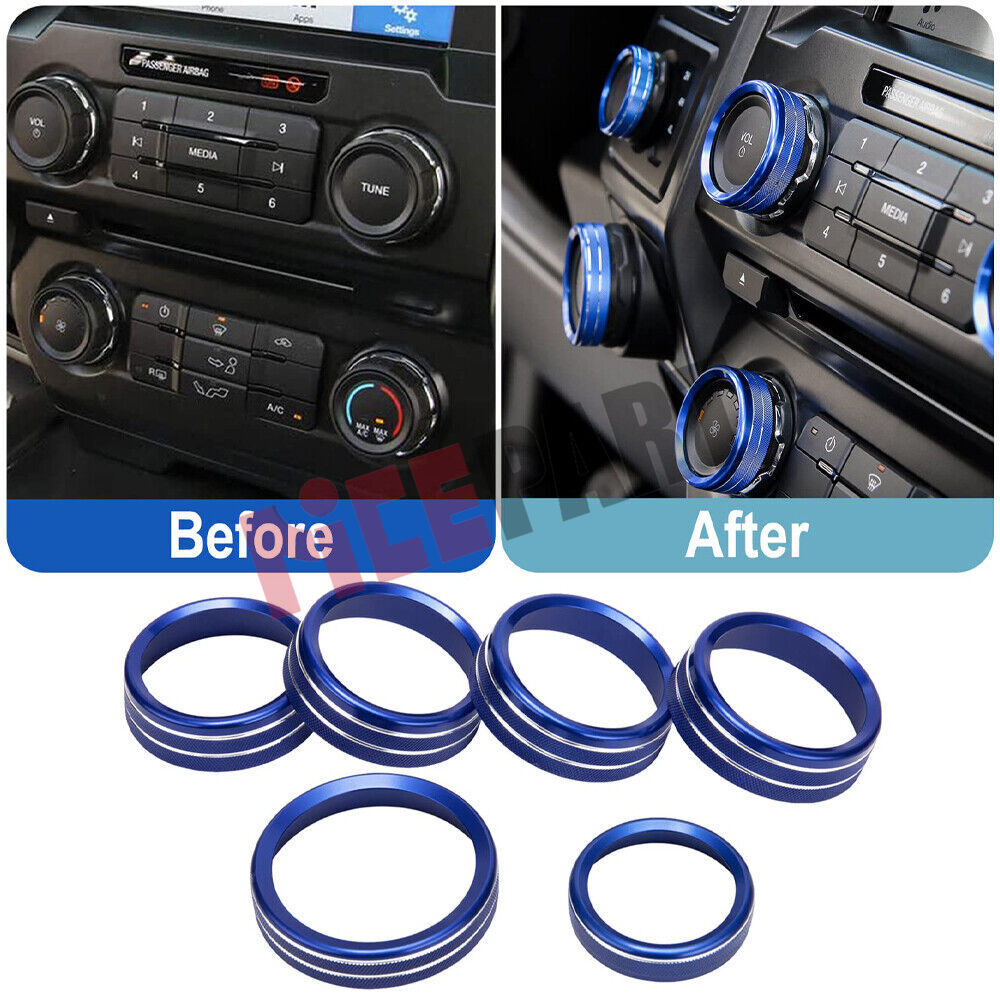 6a Air Conditioning Audio Switch Knob Decorative Cover Blue for Ford F150 Accessories
