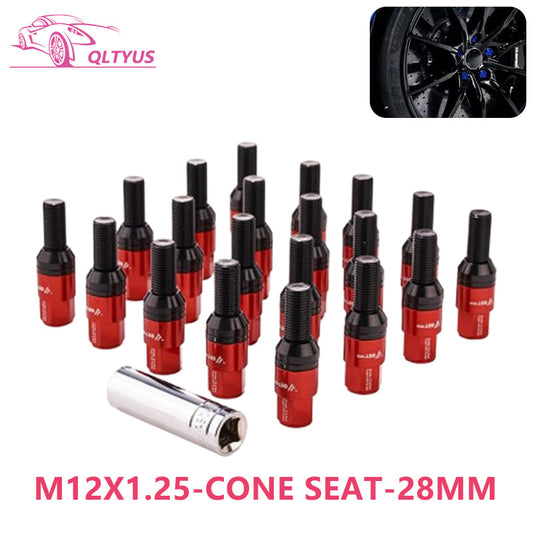 20PCS 28mm M12x1.25 Wheel Lug Bolts Cone for Seat Studs for Jeep for Chrysler for Dodge Red