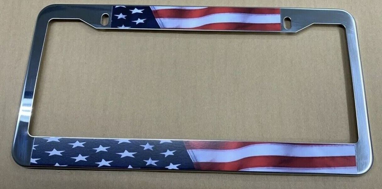 Car license plate frame cover, rear trunk American flag chrome alloy suitable for Chevrolet 1x