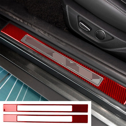 Red Carbon Fiber Door Sill Scuff Plate Guard Panel Trim for Ford for Mustang 2015-22