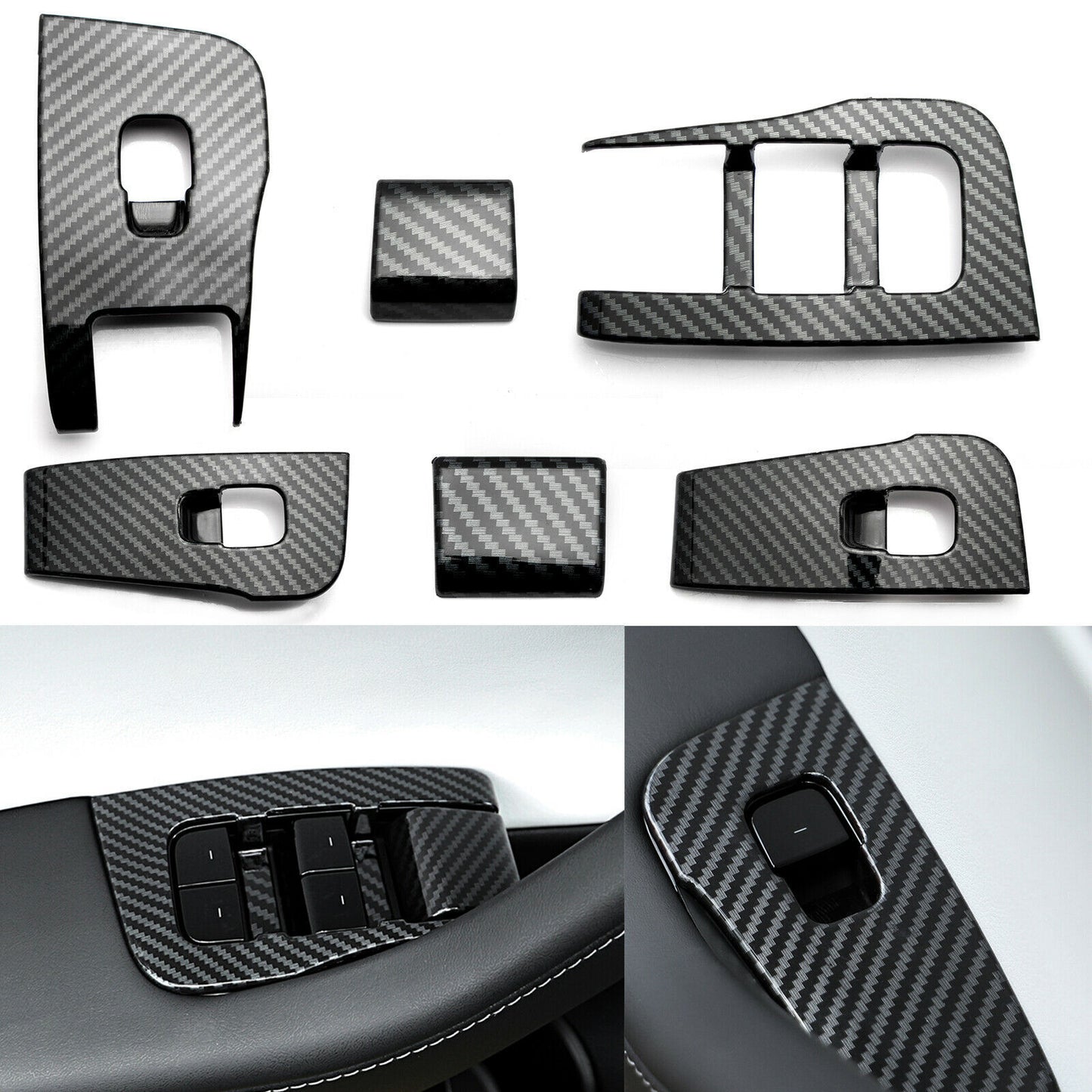 Carbon Fiber Window Switch Lift Button Frame Trim 6X for Tesla Model 3 2017-2023
