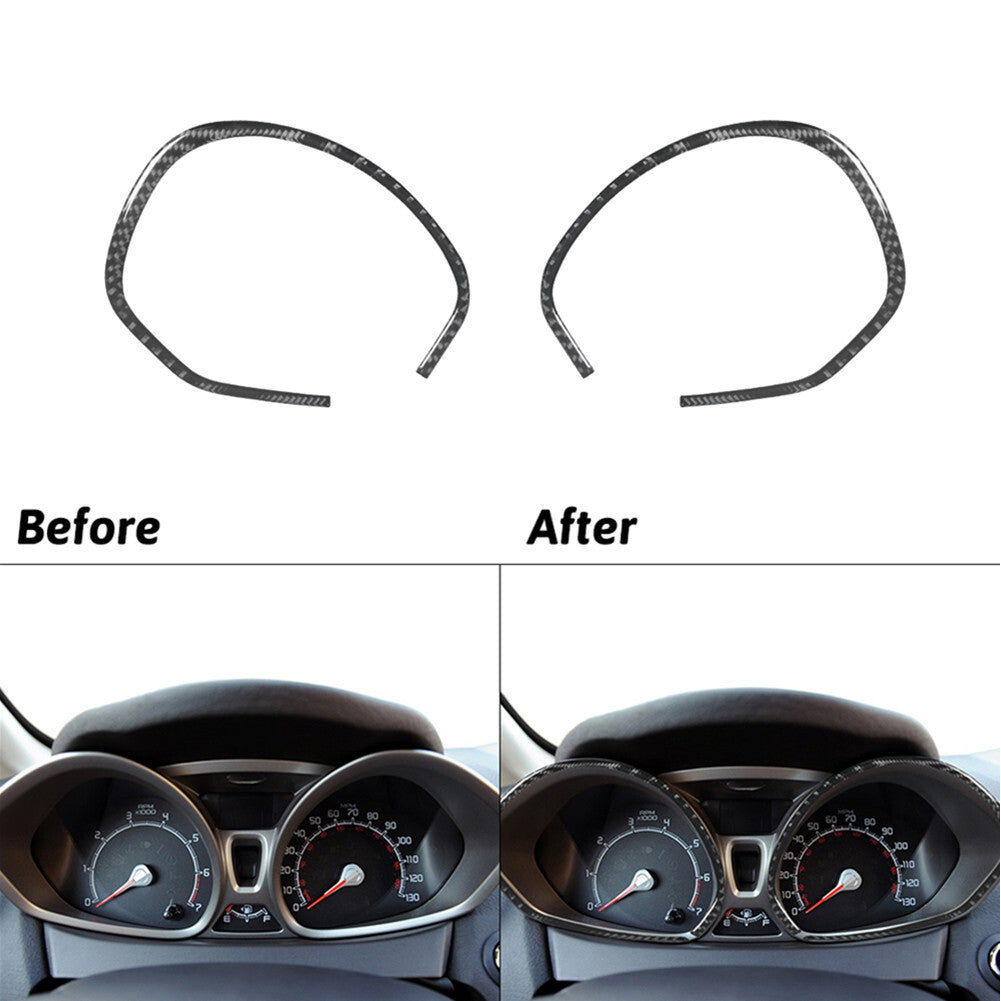 2Pcs Carbon Fiber Ineterior Speedometer Cover Trim for Ford Fiesta 2011-2015