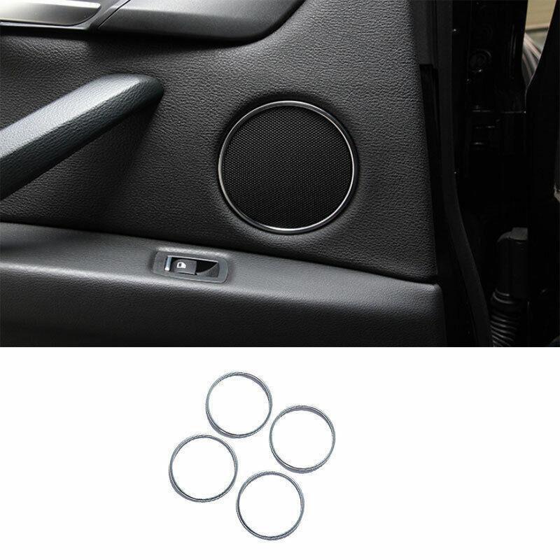 for BMW X5 X6 F15 F16 2014-2018 Silver Inner Door Speaker Ring Cover Trim 4PCS