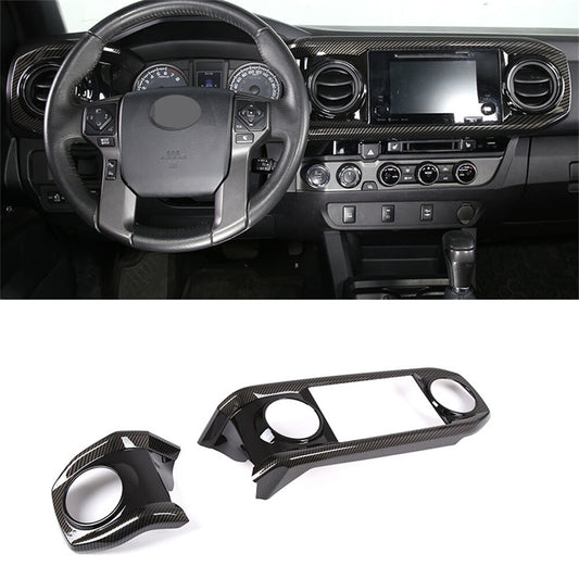 Carbon/Black ABS Central Control Dashboard Panel Cover For T@yota T@coma 2016-22