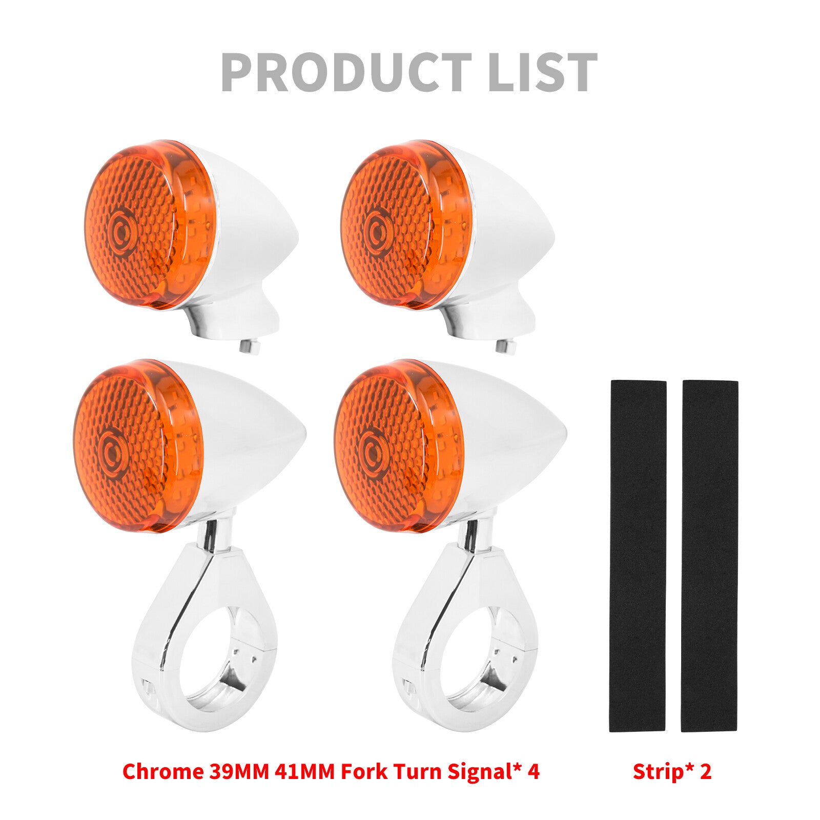 4x Chrome Front Rear LED Turn Signal Light 39 41mm Fork w/ Amber Lens for Harley