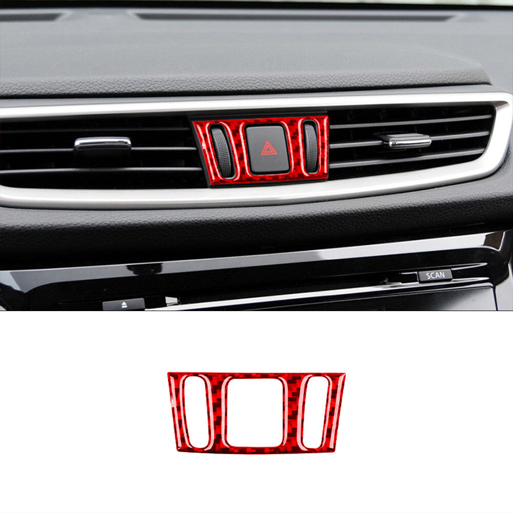 Red Carbon Fiber Warning Light Frame Cover Trim for Nissan Rogue 2014-2016