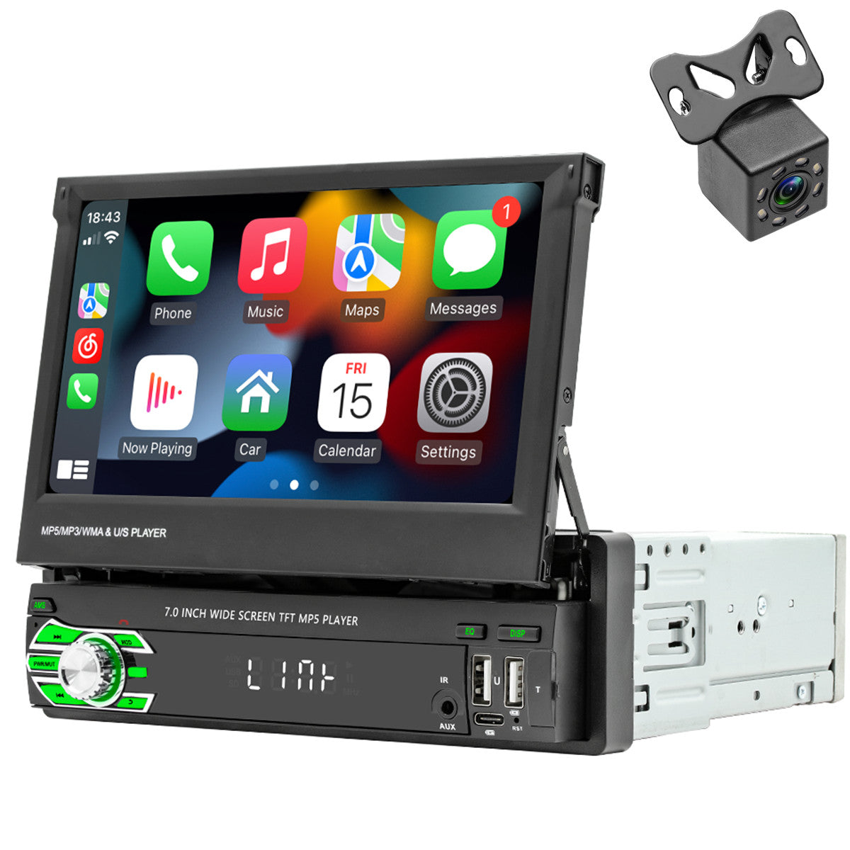 Single Din 7in For Apple Carplay Car Stereo Radio Head Unit AUX W/Free Camera