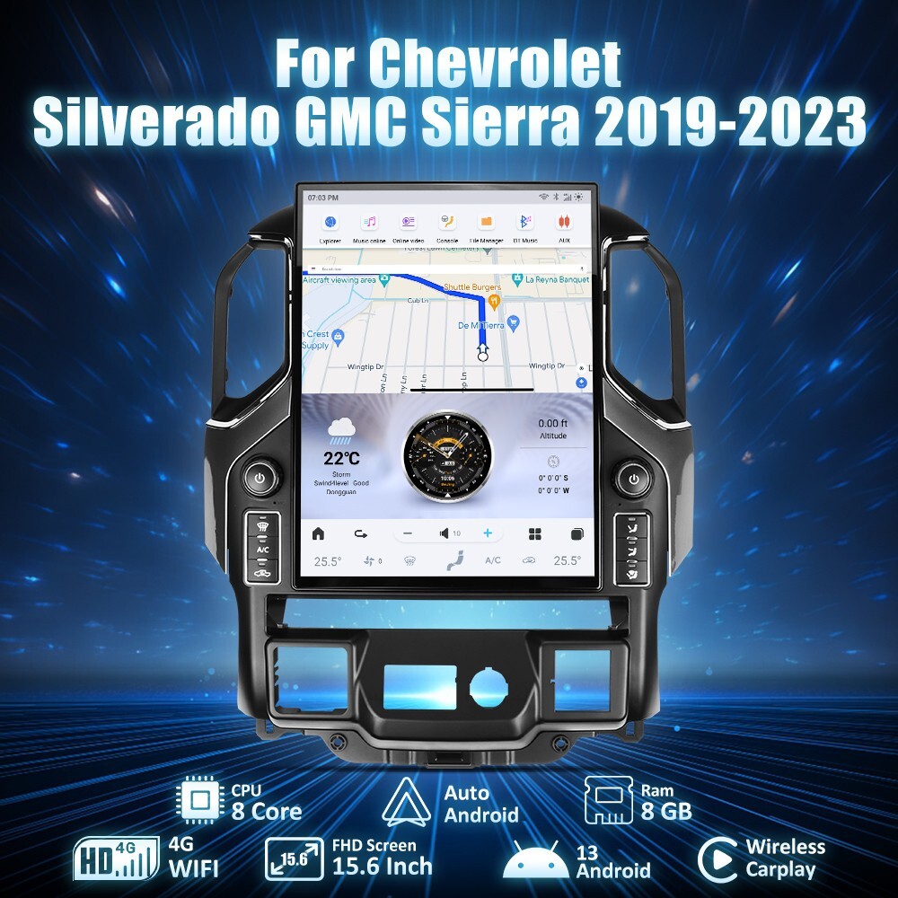for Chevrolet Silverado for GMC for Sierra 2019-2023 for Tesla Vertical Screen GPS Radio