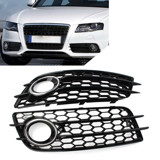 Pair Honeycomb Front Bumper Fog Light Grille Cover Fit for Audi A4 B8 S4 2008-2012