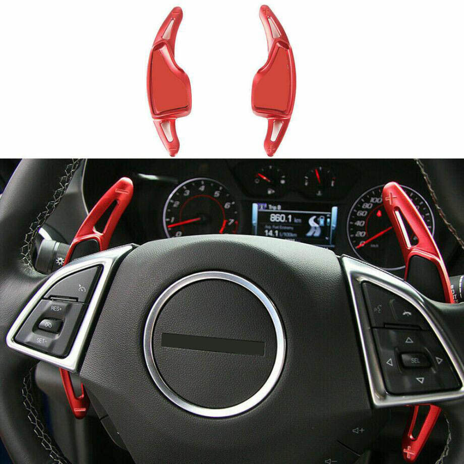 for Chevrolet Camaro 2017-2021, red car steering wheel paddle shifter transmission.
